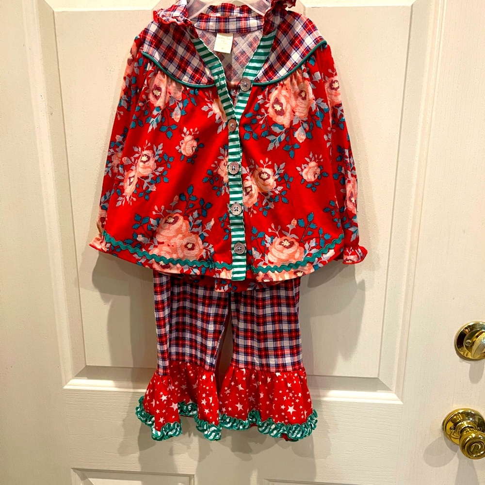 Matilda Jane Christmas, pajamas, wide, ruffle, leg pants